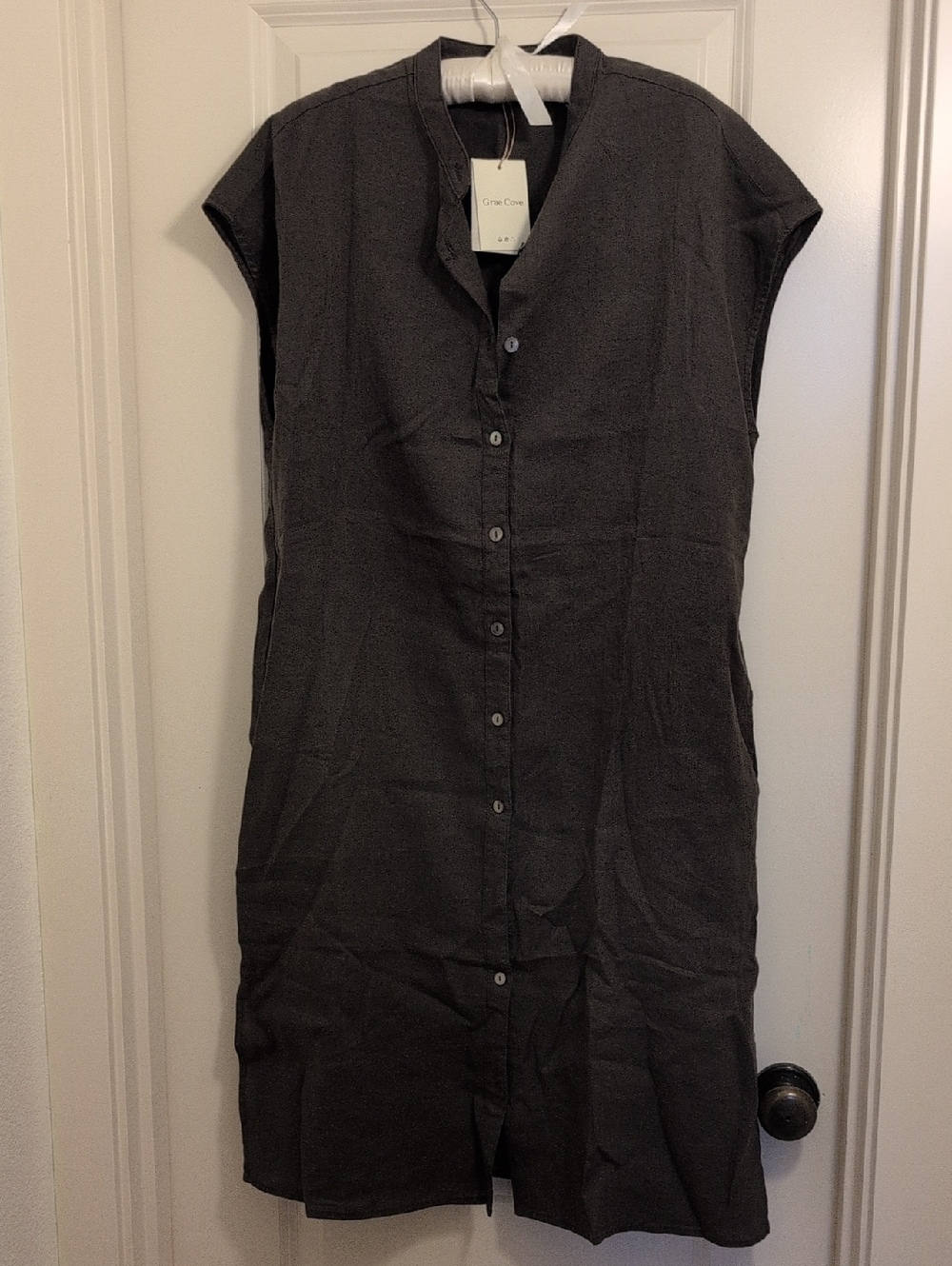NWT 100% Linen Shirt Dress By Grae Cove, Brown Fits Like 14/16
